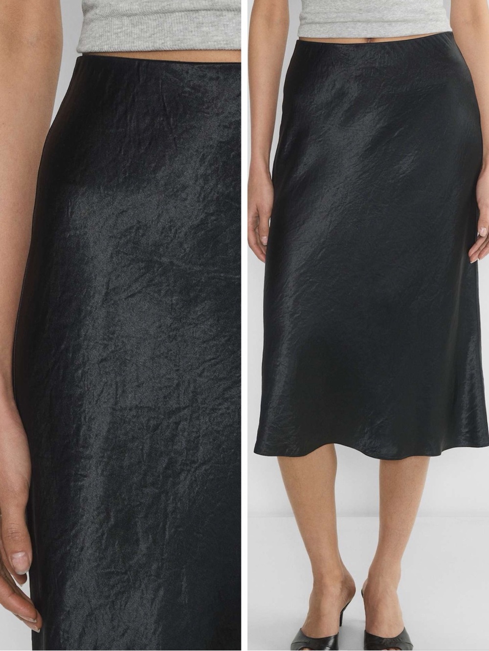Babaton Aritzia Woman Black Satin Midi Skirt US8 Classic Contemporary Minimal